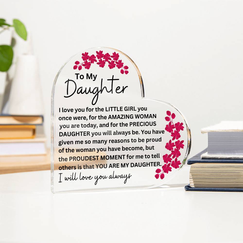 Monogrammed Daughter Acrylic Heart Plaque - Perfect Gift for Her-[Heartfelt Family Gift]
