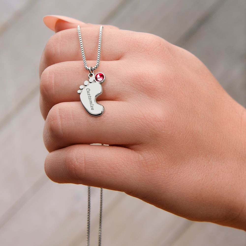 Happy First Mother's day Engraved Baby Feet Birthstone Necklace Gift-[Heartfelt Family Gift]