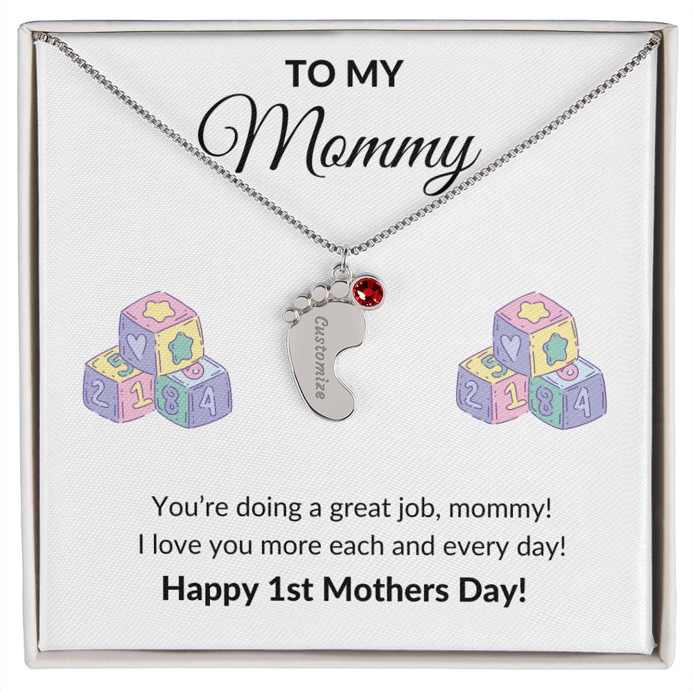Happy First Mother's day Engraved Baby Feet Birthstone Necklace Gift-[Heartfelt Family Gift]