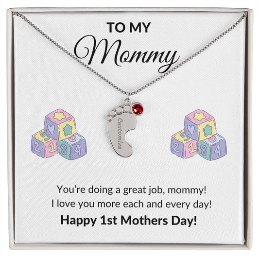Happy First Mother's day Engraved Baby Feet Birthstone Necklace Gift-[Heartfelt Family Gift]