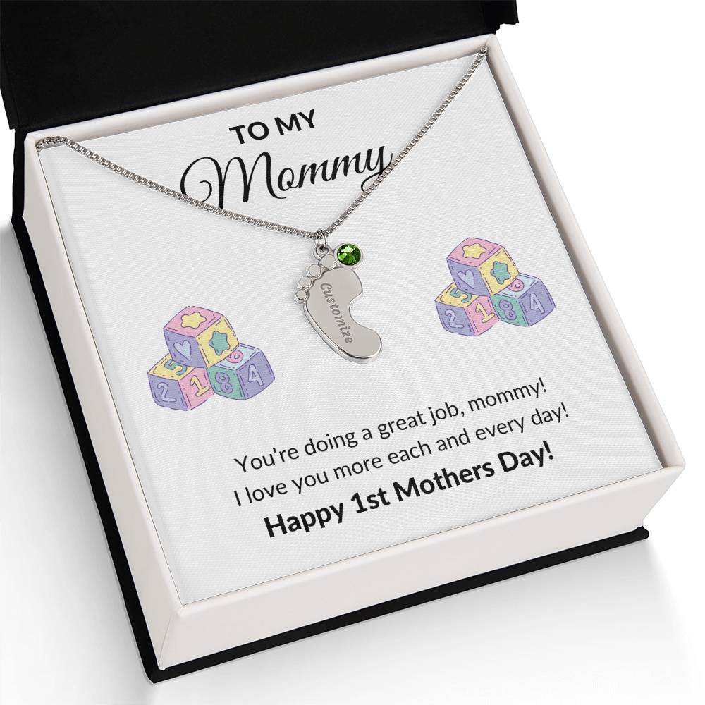 Happy First Mother's day Engraved Baby Feet Birthstone Necklace Gift-[Heartfelt Family Gift]