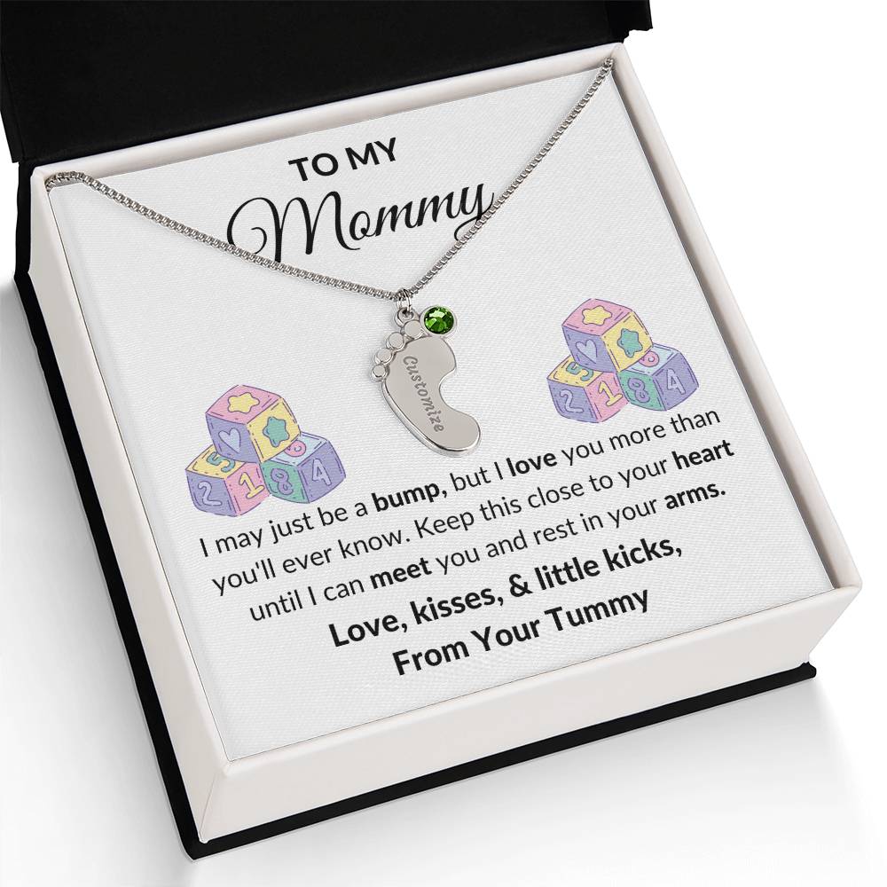 Expecting Mom Engraved Baby Feet Birthstone Necklace Gift-[Heartfelt Family Gift]
