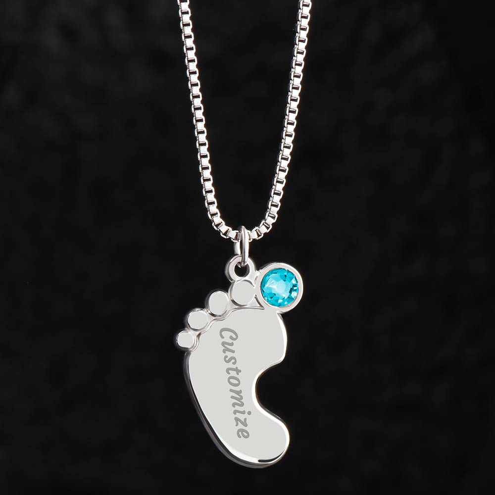 Expecting Mom Engraved Baby Feet Birthstone Necklace Gift-[Heartfelt Family Gift]
