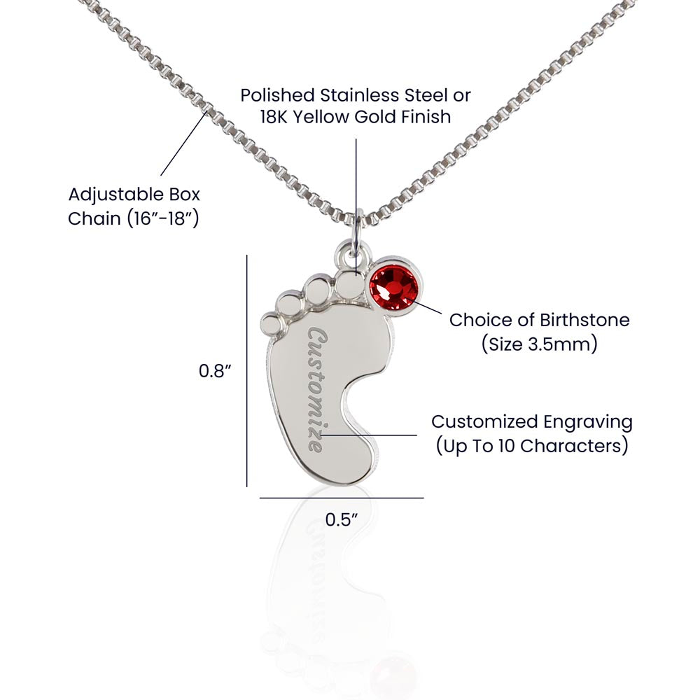 Happy First Mother's day Engraved Baby Feet Birthstone Necklace Gift-[Heartfelt Family Gift]