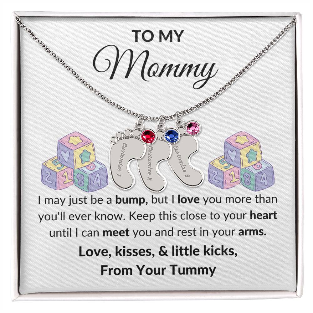 Expecting Mom Engraved Baby Feet Birthstone Necklace Gift-[Heartfelt Family Gift]