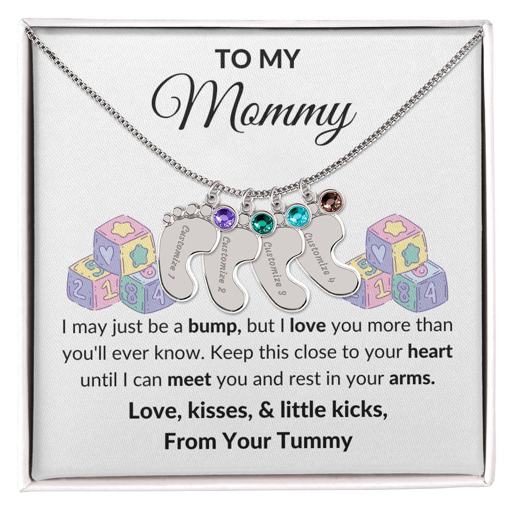 Expecting Mom Engraved Baby Feet Birthstone Necklace Gift-[Heartfelt Family Gift]