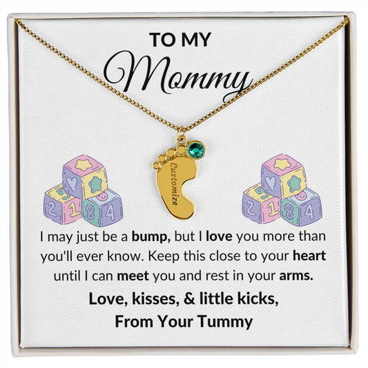 Expecting Mom Engraved Baby Feet Birthstone Necklace Gift-[Heartfelt Family Gift]