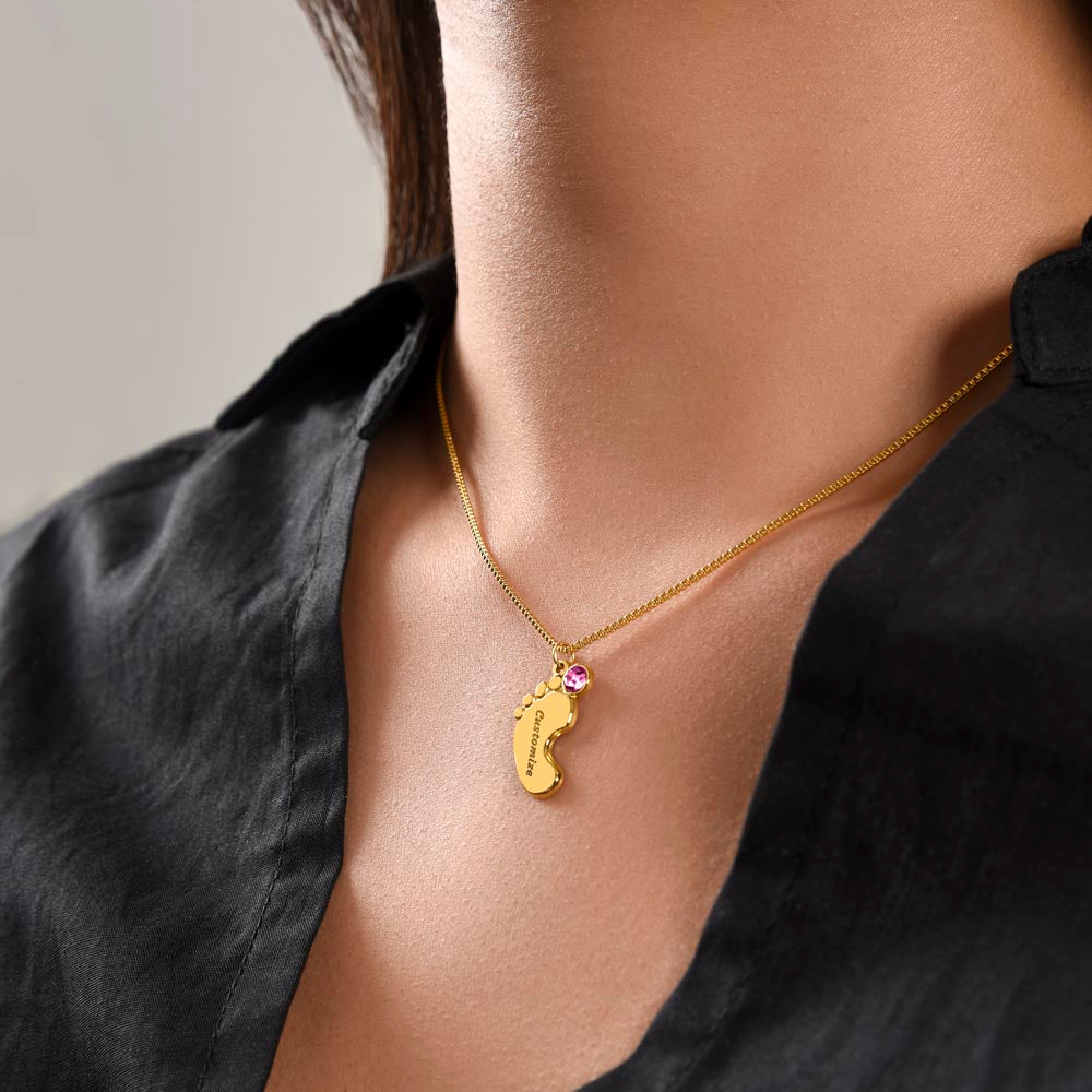 Happy First Mother's day Engraved Baby Feet Birthstone Necklace Gift-[Heartfelt Family Gift]