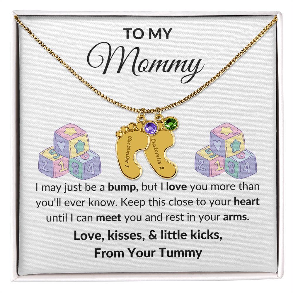 Expecting Mom Engraved Baby Feet Birthstone Necklace Gift-[Heartfelt Family Gift]