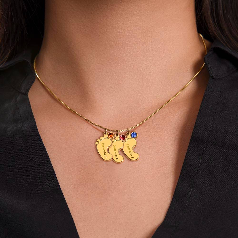 Expecting Mom Engraved Baby Feet Birthstone Necklace Gift-[Heartfelt Family Gift]
