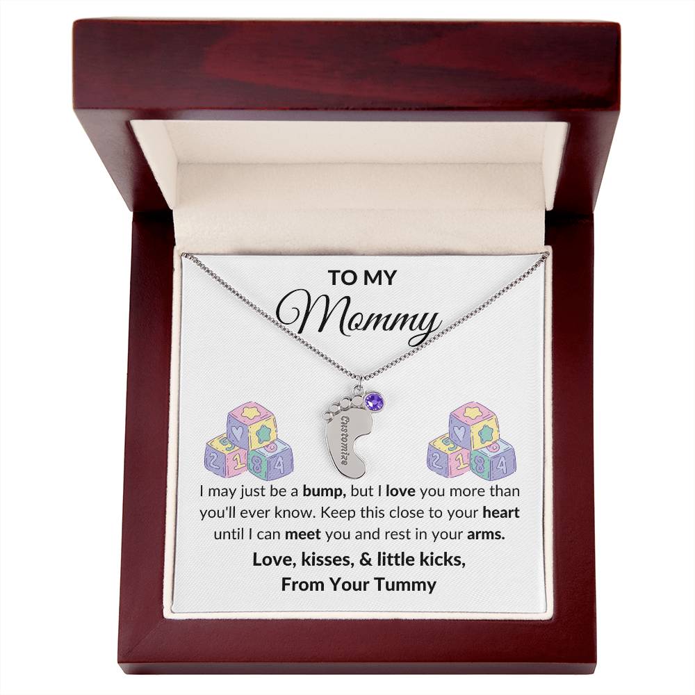 Expecting Mom Engraved Baby Feet Birthstone Necklace Gift-[Heartfelt Family Gift]