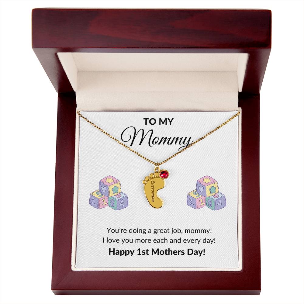 Happy First Mother's day Engraved Baby Feet Birthstone Necklace Gift-[Heartfelt Family Gift]