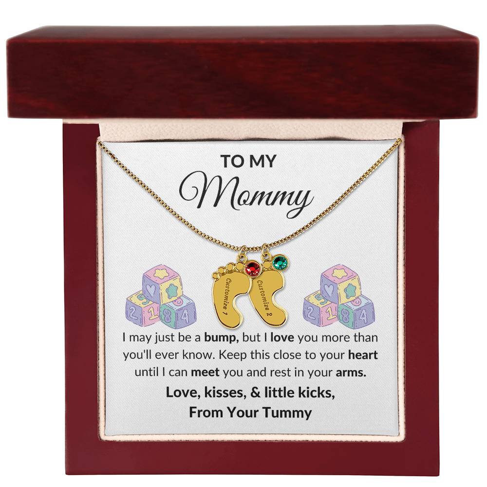 Expecting Mom Engraved Baby Feet Birthstone Necklace Gift-[Heartfelt Family Gift]
