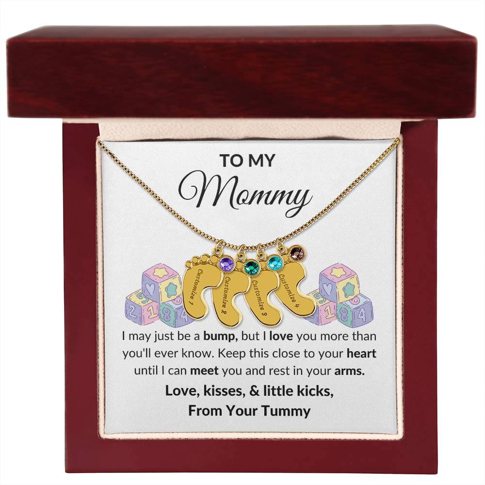 Expecting Mom Engraved Baby Feet Birthstone Necklace Gift-[Heartfelt Family Gift]