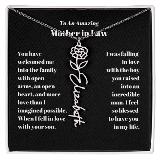 Mother in Law Personalized Birth flower Name Necklace-[Heartfelt Family Gift]