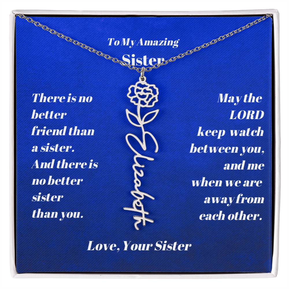 Sister Personalized Birth Flower Name Necklace Gift-[Heartfelt Family Gift]