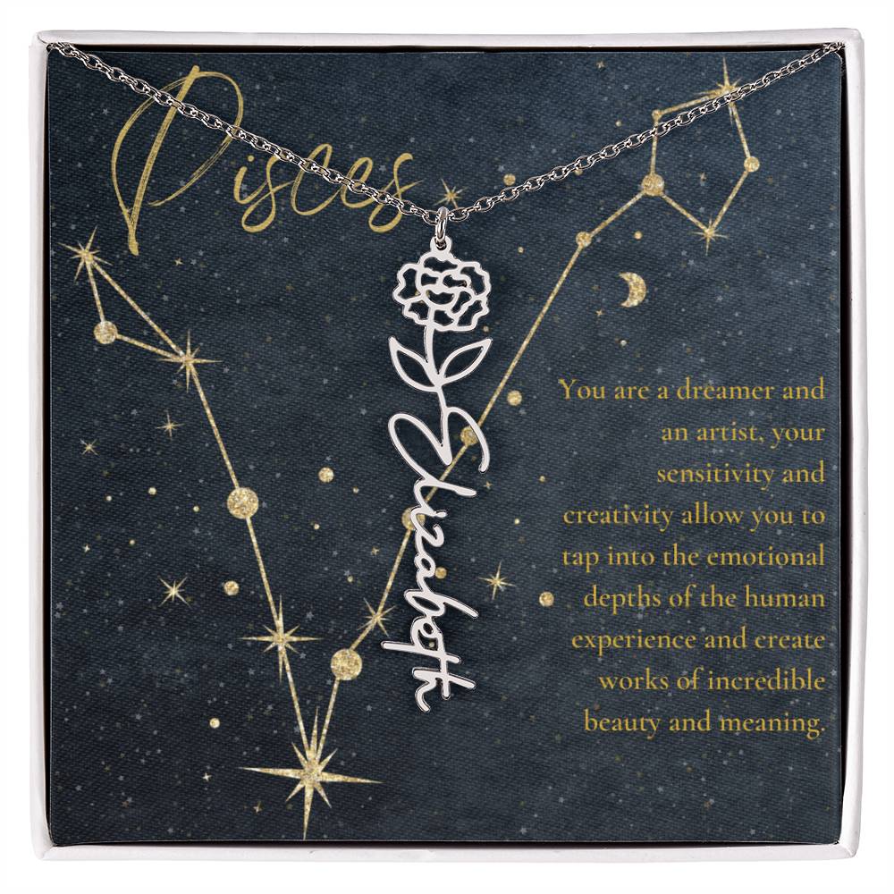 Pisces Zodiac Birth Flower Name Necklace