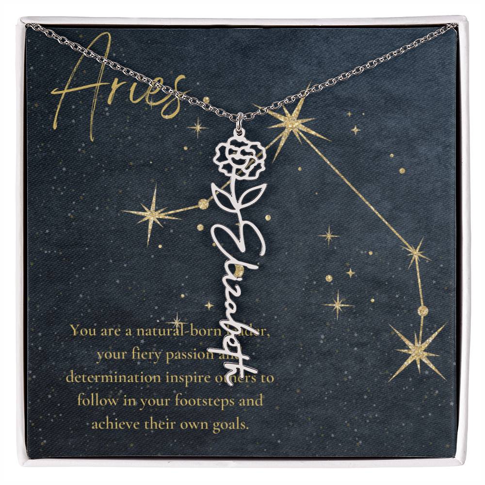 Aries Zodiac Birth Flower Name Necklace