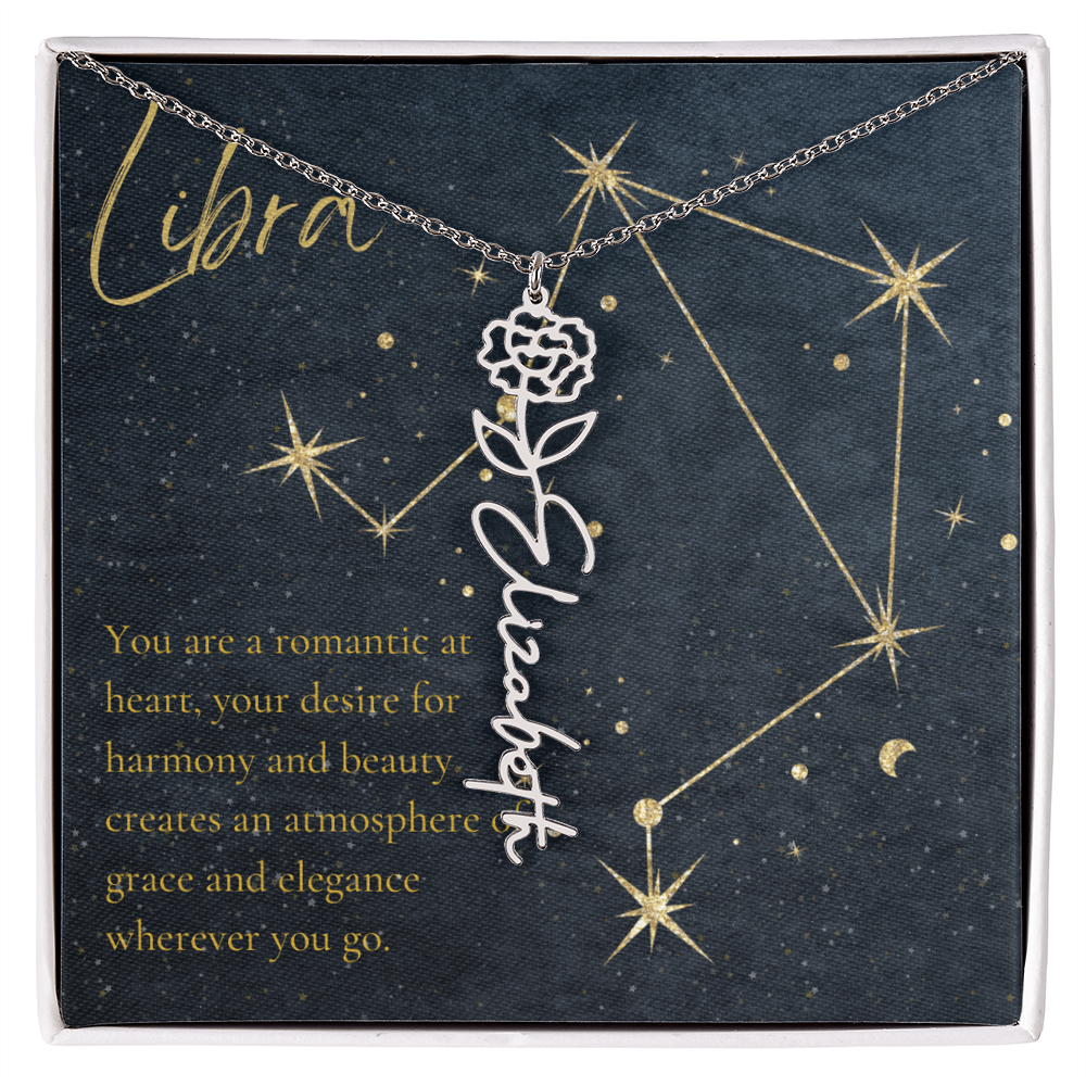 Libra Zodiac Birth Flower Name Necklace