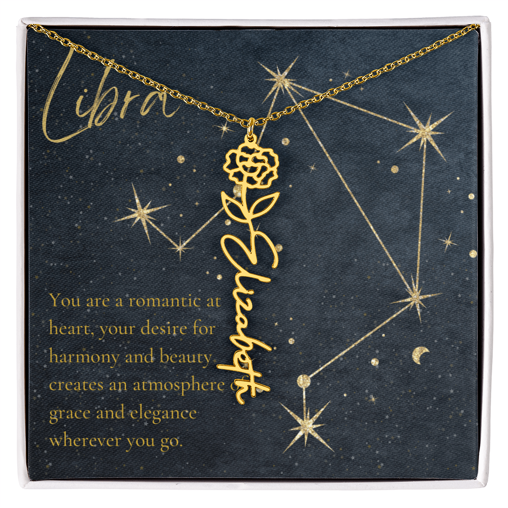 Libra Zodiac Birth Flower Name Necklace