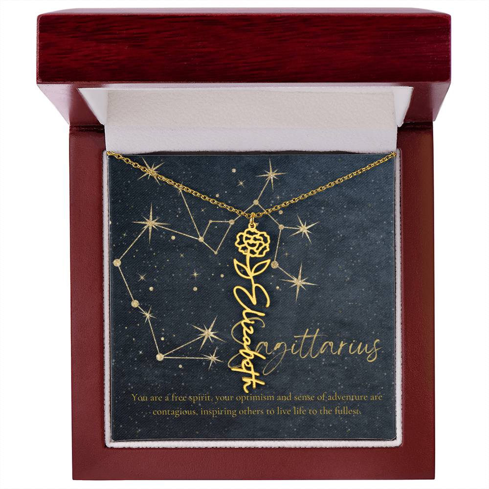 Sagittarius  Zodiac Birth Flower Name Necklace