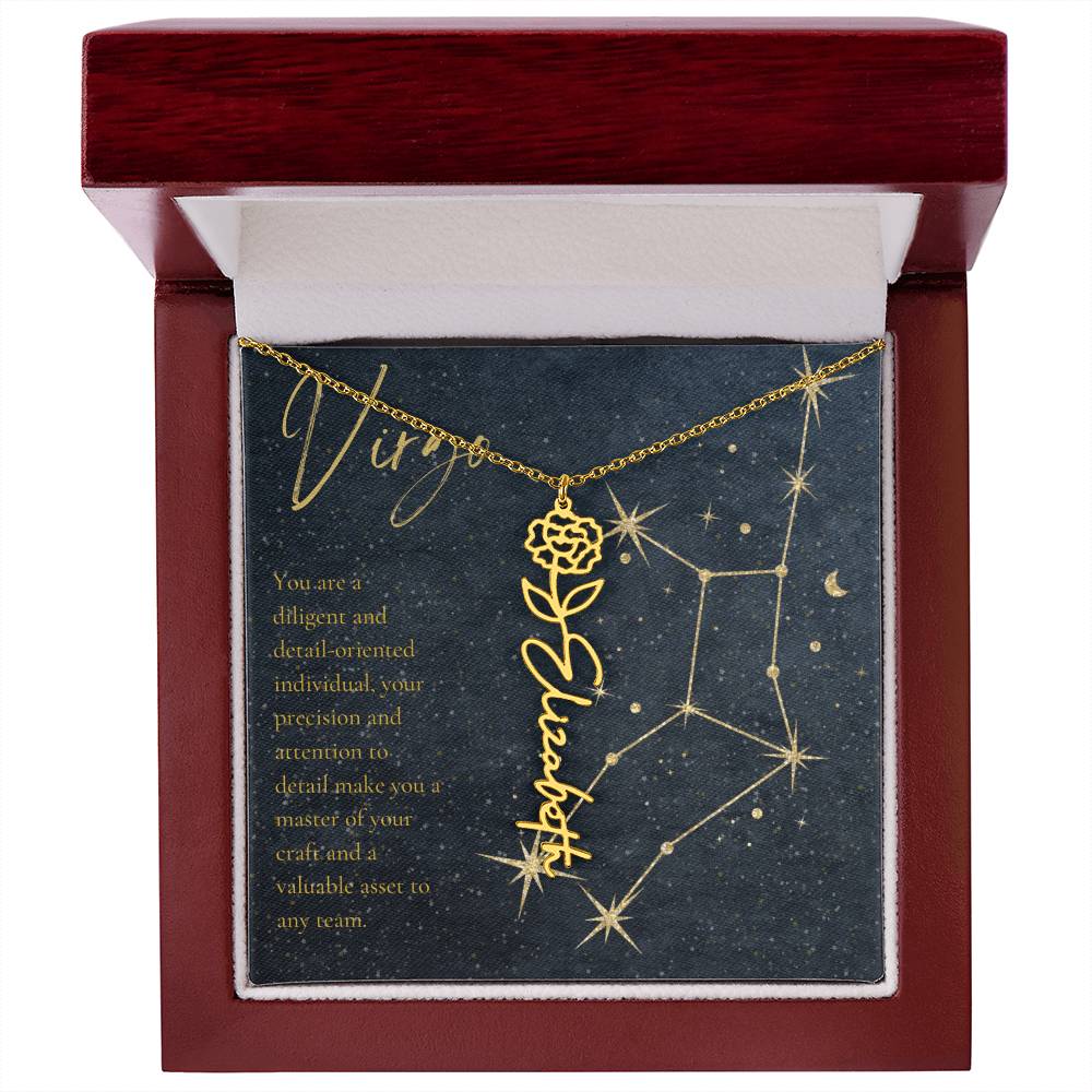 Virgo Zodiac Birth Flower Name Necklace