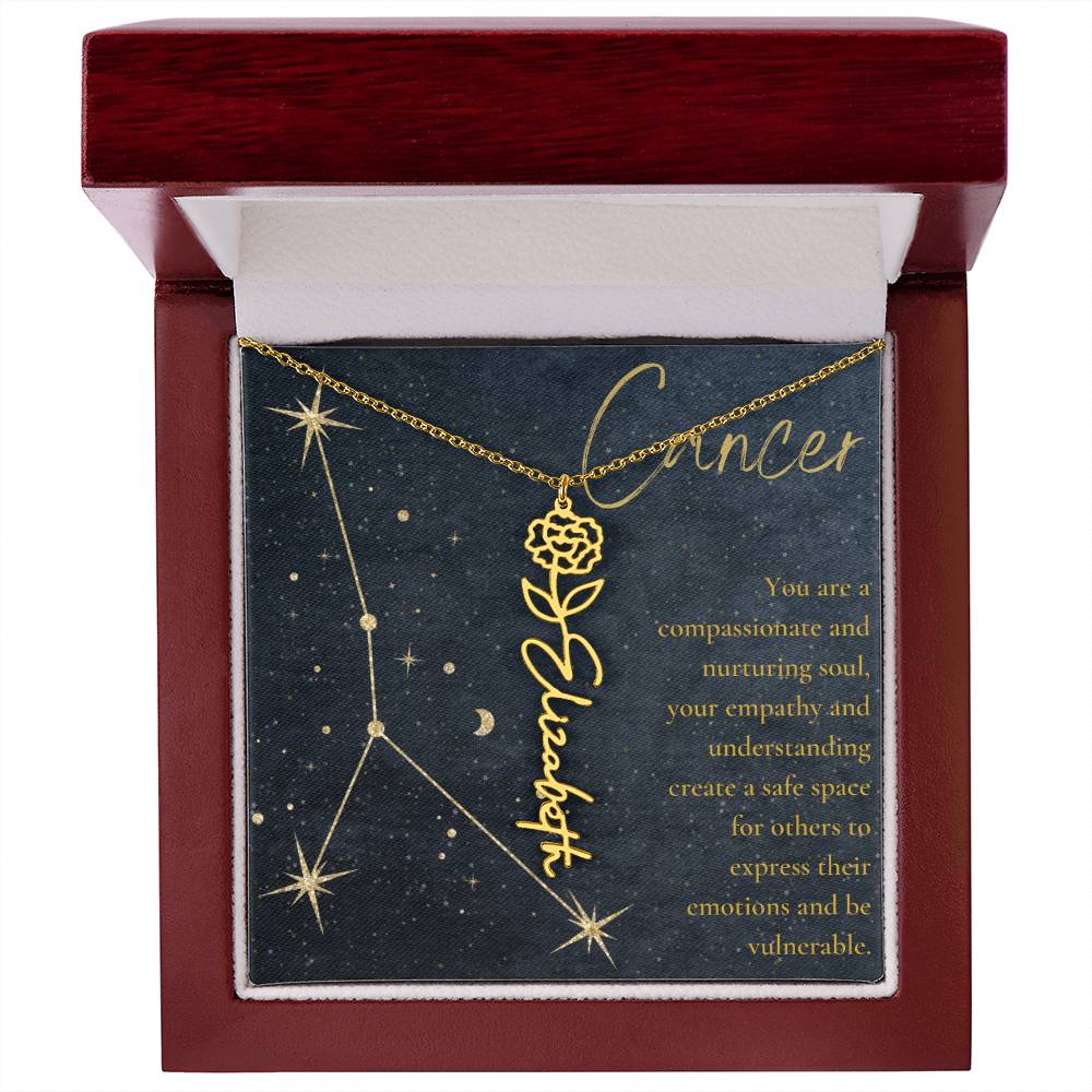 Cancer Zodiac Birth Flower Name Necklace