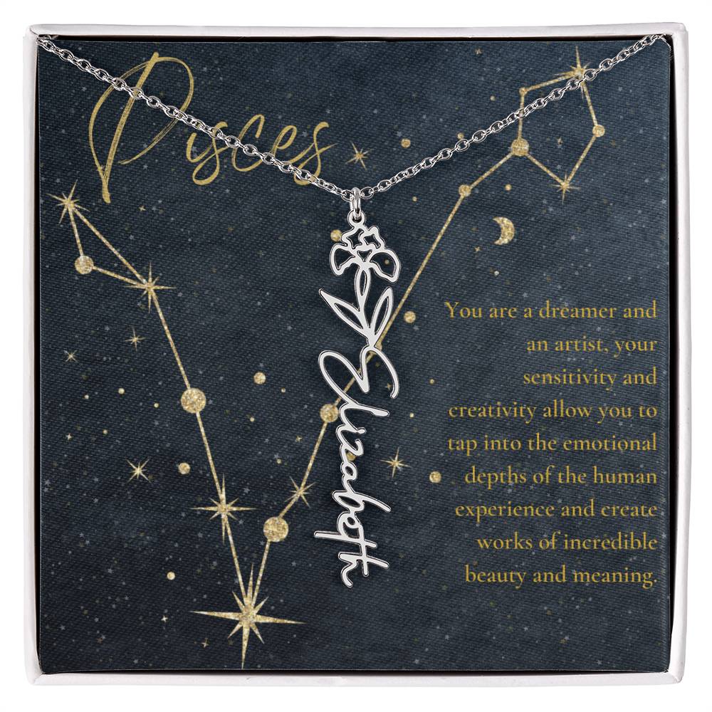 Pisces Zodiac Birth Flower Name Necklace