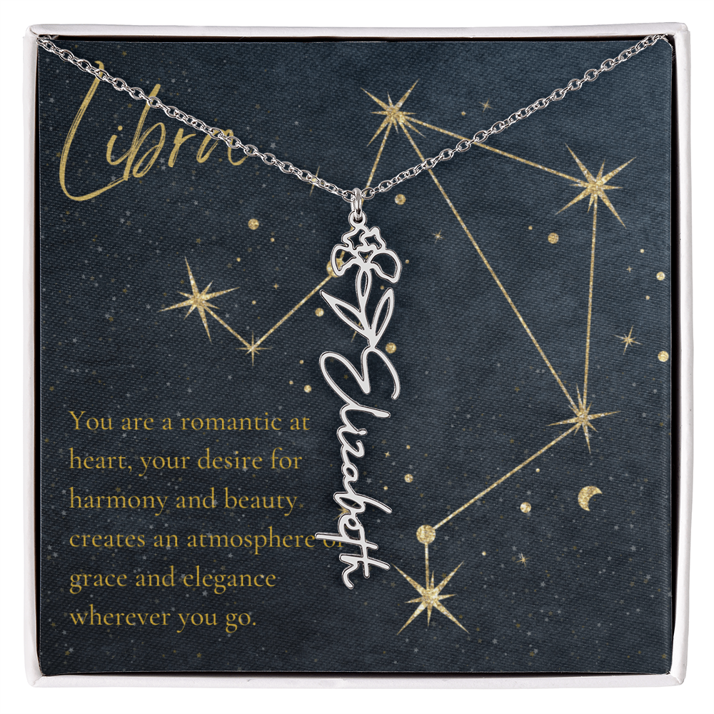 Libra Zodiac Birth Flower Name Necklace
