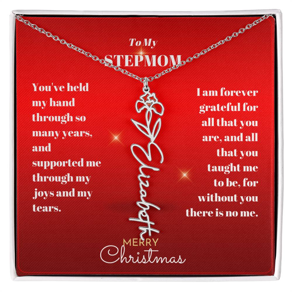 Merry Christmas Stepmother Personalized Name Birth Flower Necklace-[Heartfelt Family Gift]