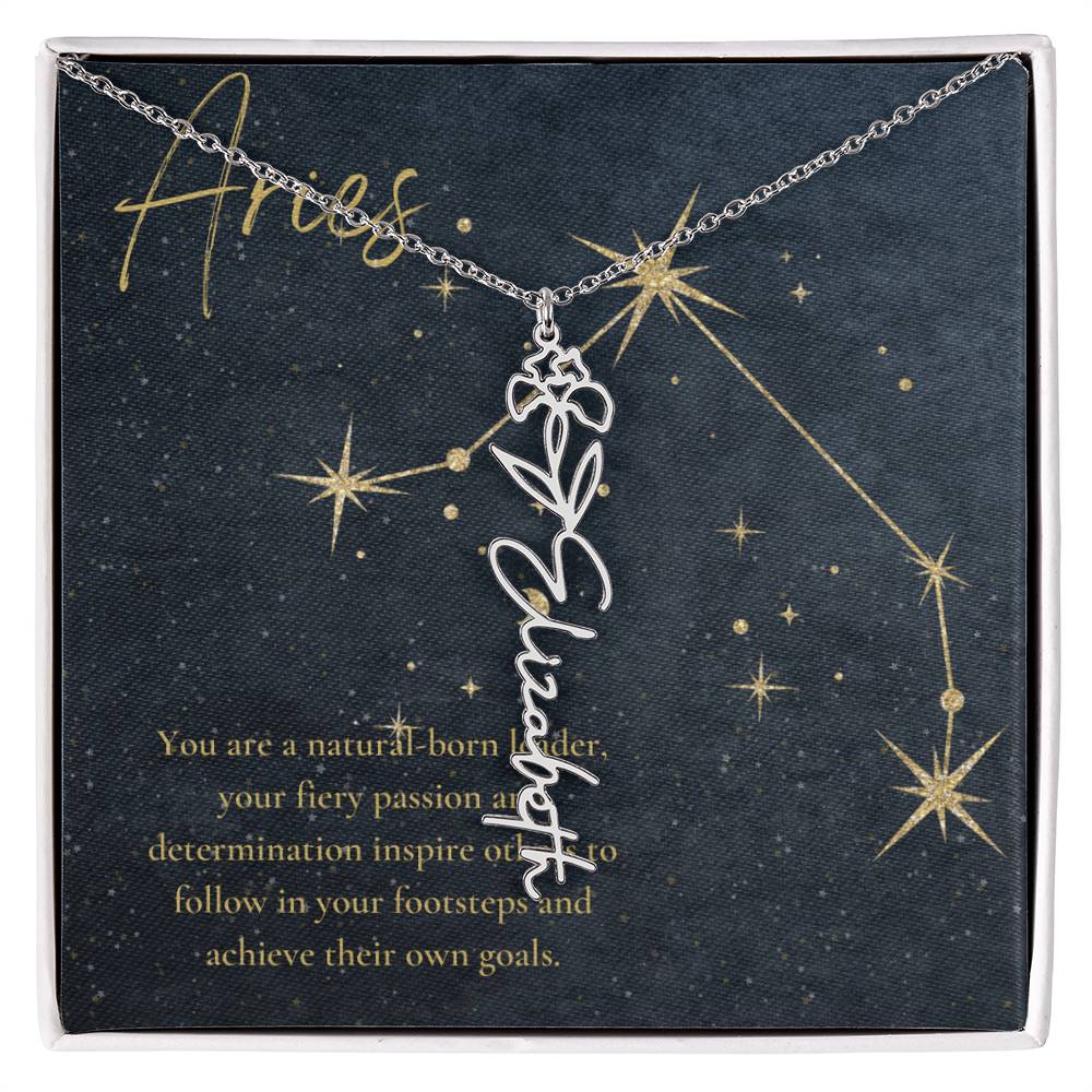 Aries Zodiac Birth Flower Name Necklace