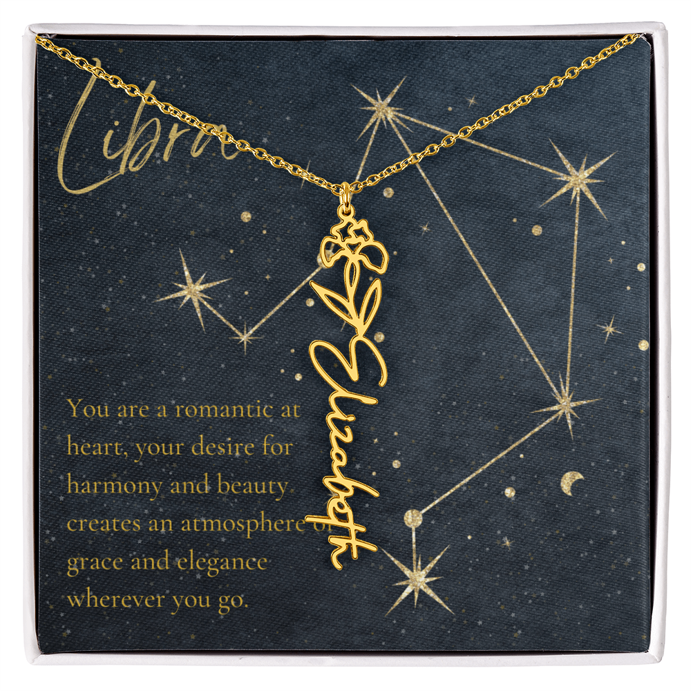 Libra Zodiac Birth Flower Name Necklace
