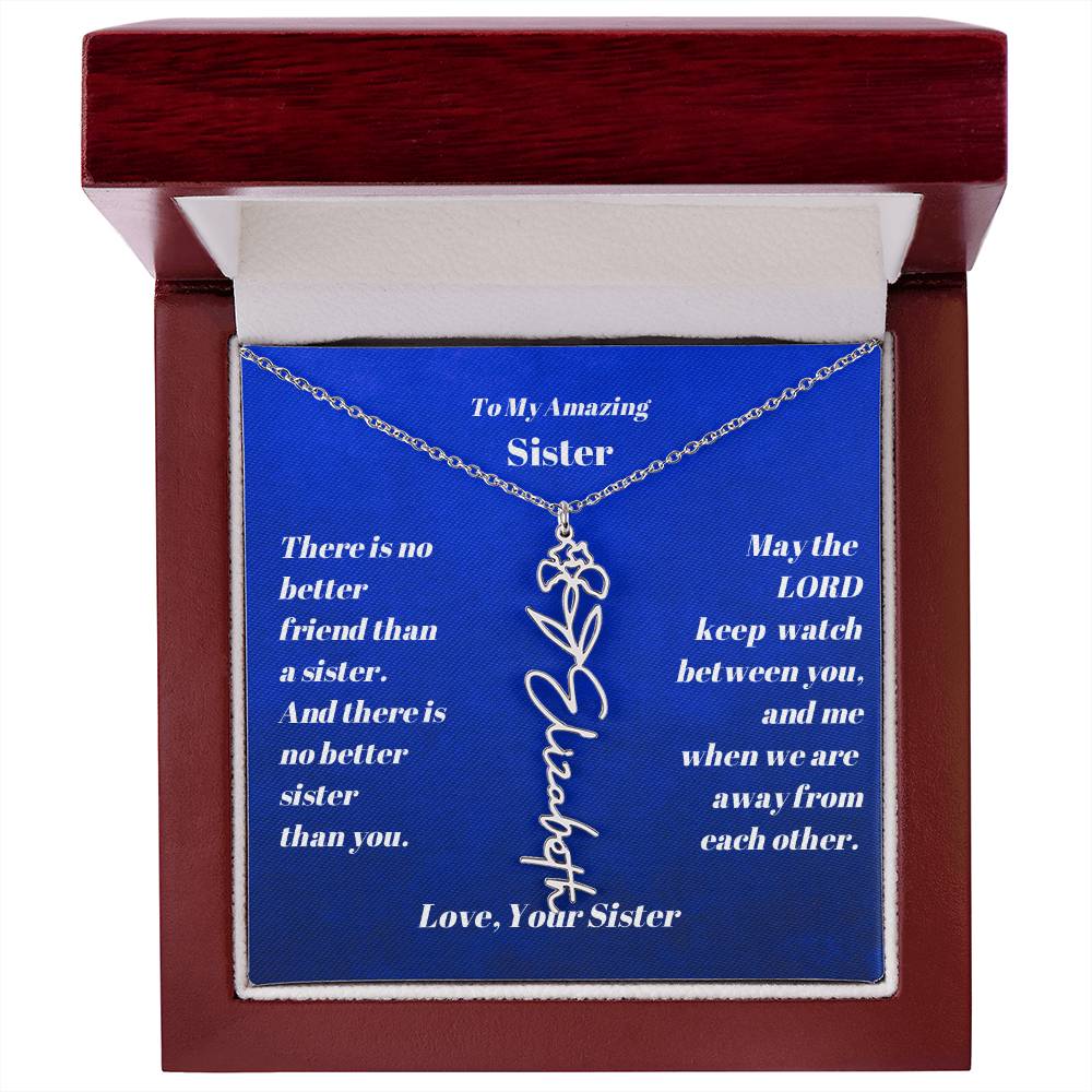 Sister Personalized Birth Flower Name Necklace Gift-[Heartfelt Family Gift]