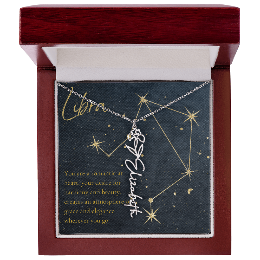 Libra Zodiac Birth Flower Name Necklace