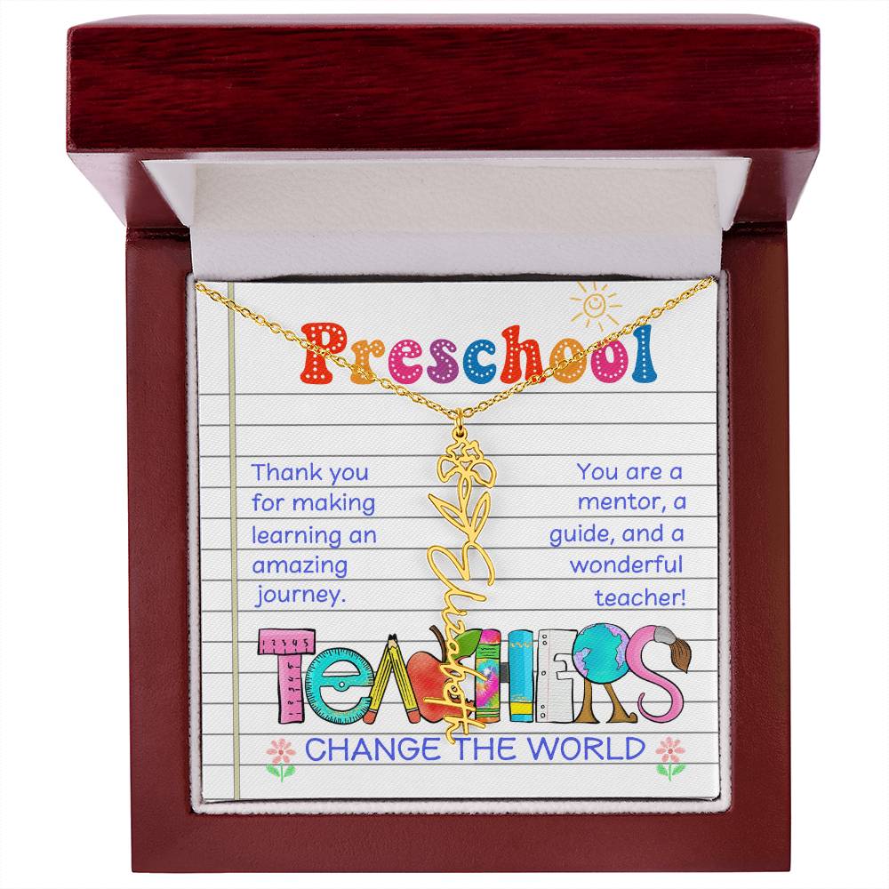 Preschool Teacher Birth Flower Name Necklace Gift