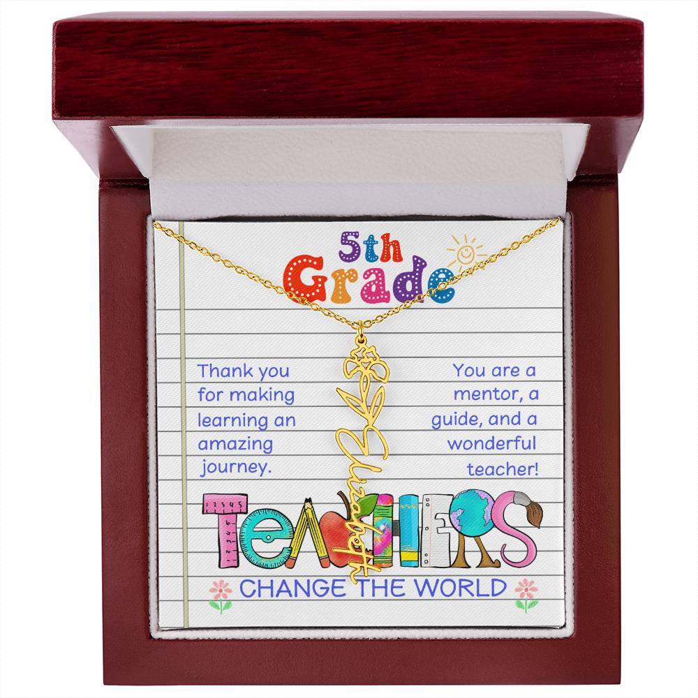 5th Grade Teacher Birth Flower Name Necklace Gift
