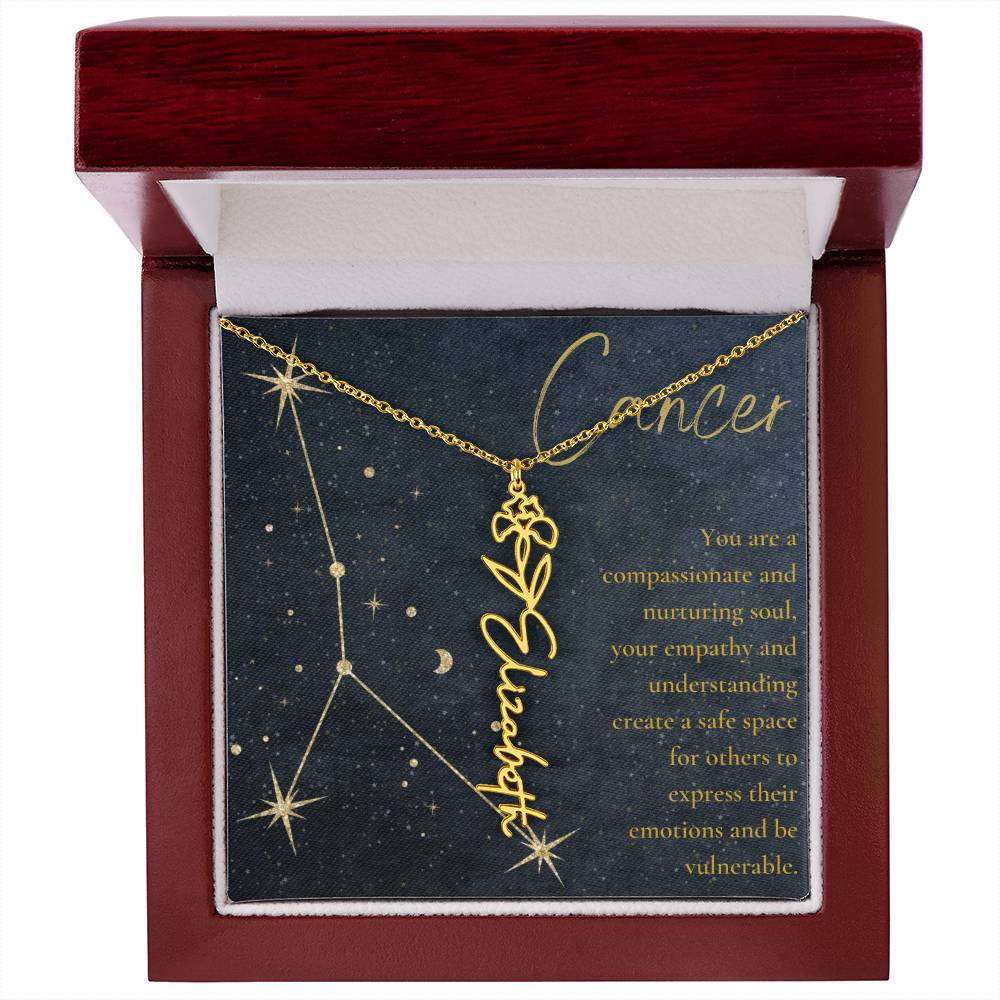Cancer Zodiac Birth Flower Name Necklace