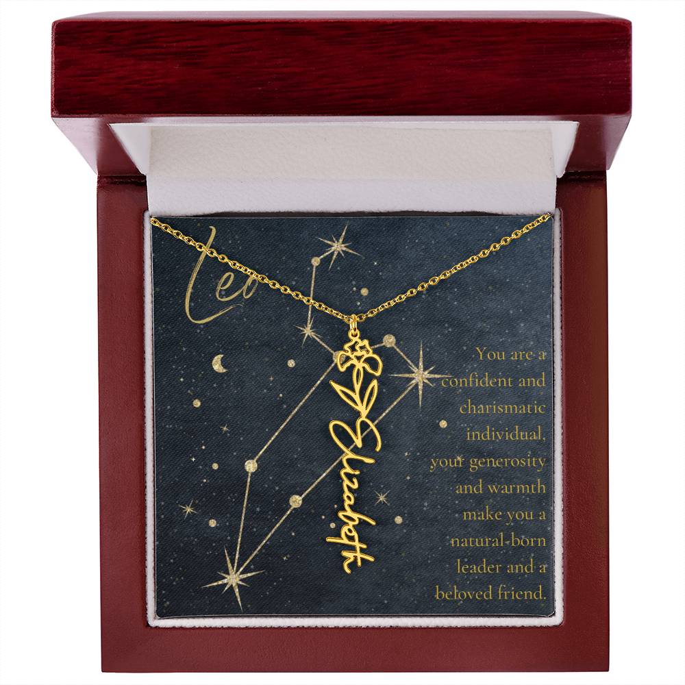 Leo Zodiac Birth Flower Name Necklace