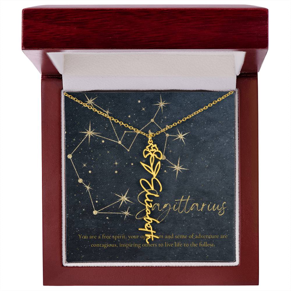 Sagittarius  Zodiac Birth Flower Name Necklace