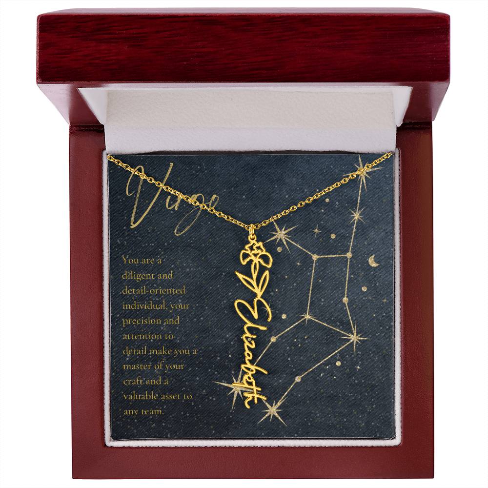 Virgo Zodiac Birth Flower Name Necklace