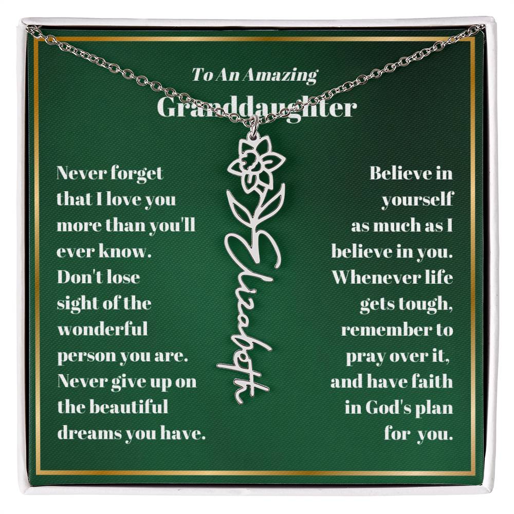 Granddaughter Personalized Name Birth Flower Necklace Gift-[Heartfelt Family Gift]