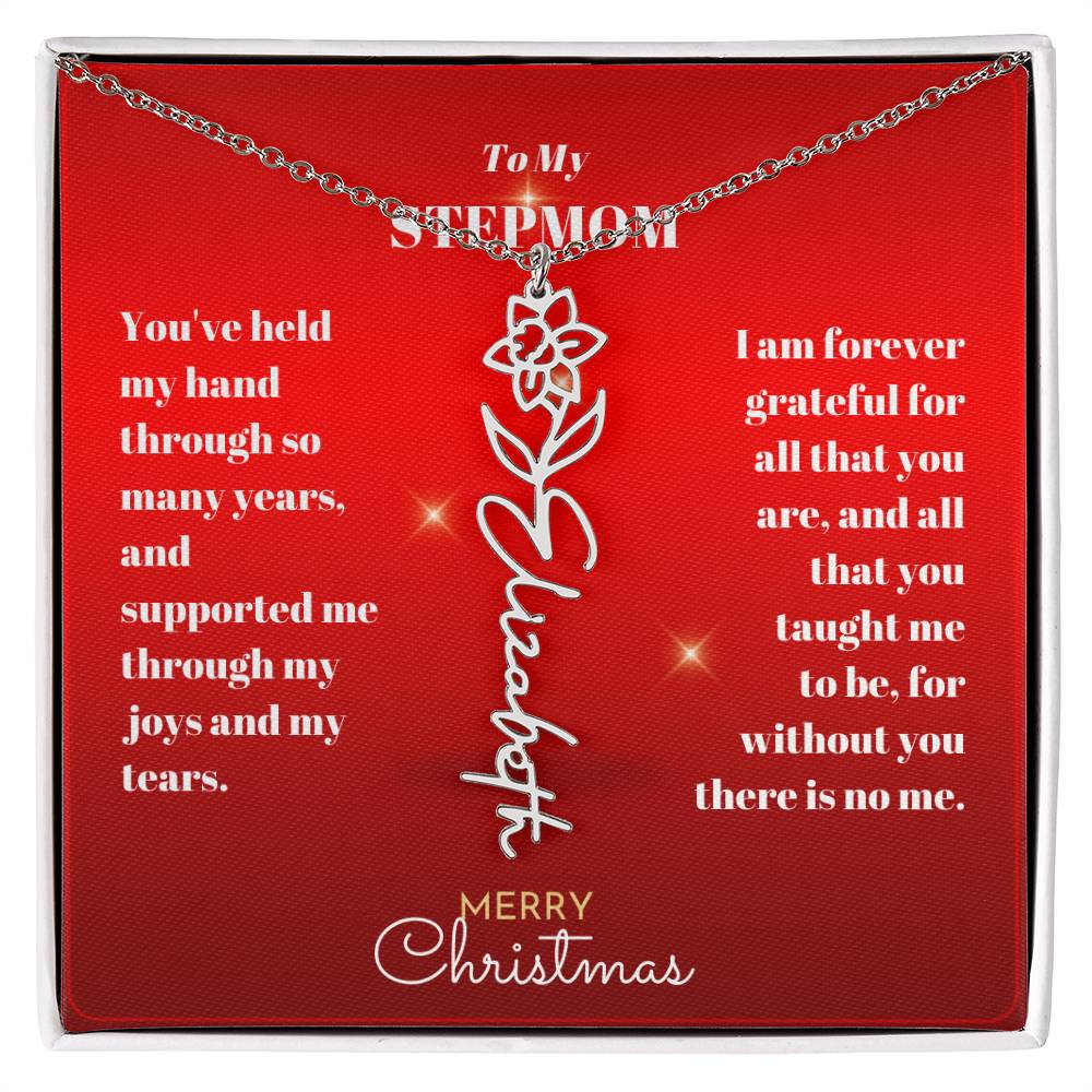 Merry Christmas Stepmother Personalized Name Birth Flower Necklace-[Heartfelt Family Gift]