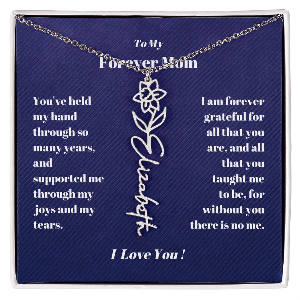 To My Forever Mom  Personalized Birth Flower Name Necklace Gift for Stepmom Foster Mother-[Heartfelt Family Gift]