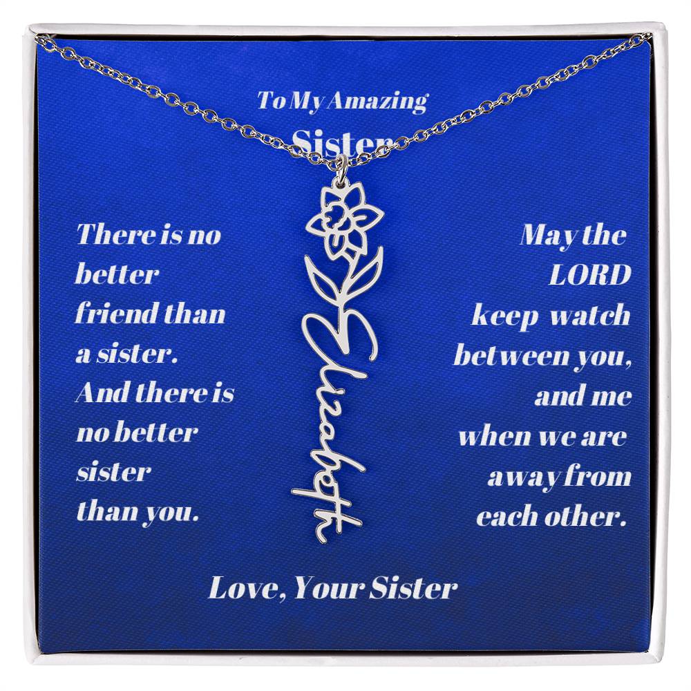 Sister Personalized Birth Flower Name Necklace Gift-[Heartfelt Family Gift]