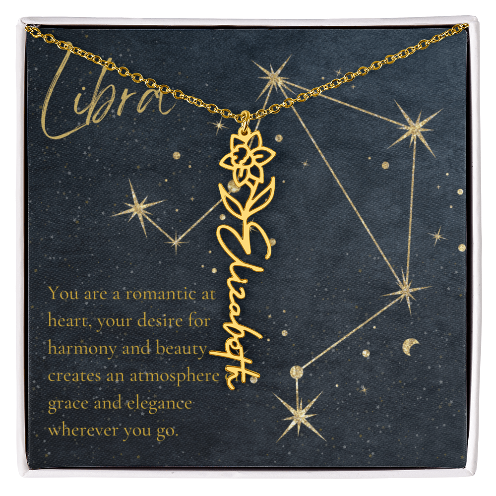 Libra Zodiac Birth Flower Name Necklace