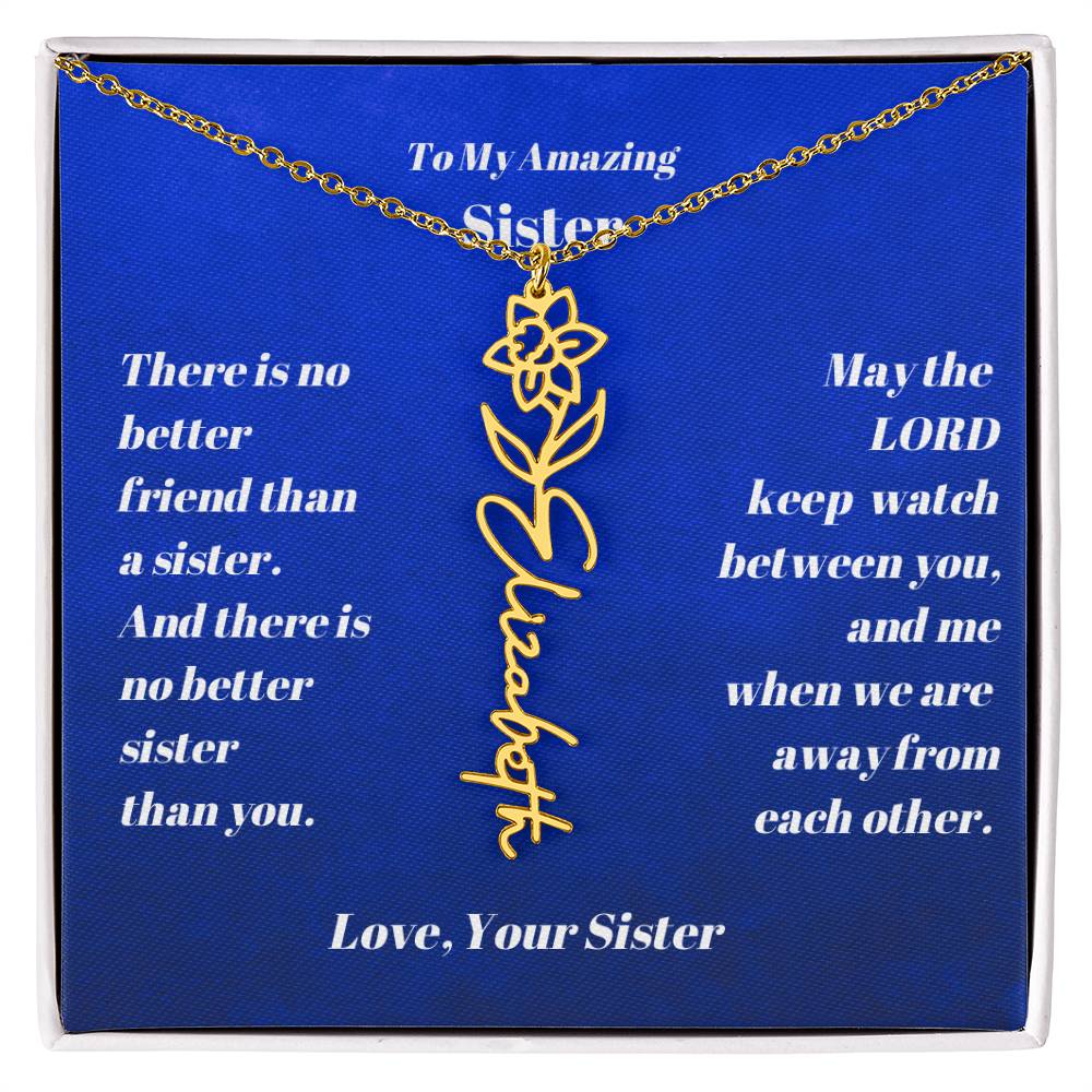 Sister Personalized Birth Flower Name Necklace Gift-[Heartfelt Family Gift]