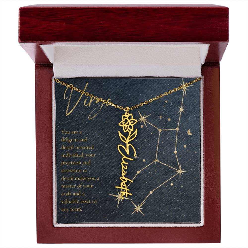 Virgo Zodiac Birth Flower Name Necklace