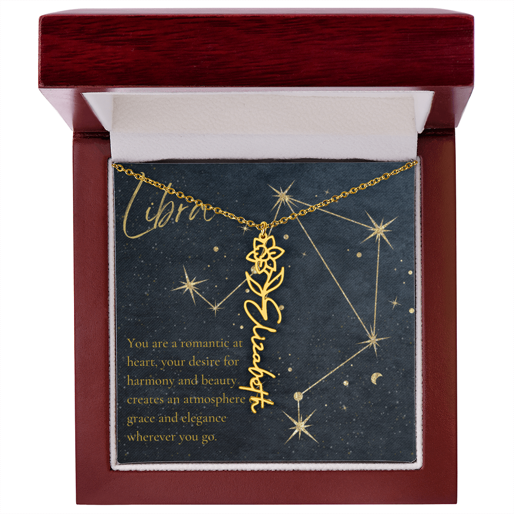 Libra Zodiac Birth Flower Name Necklace