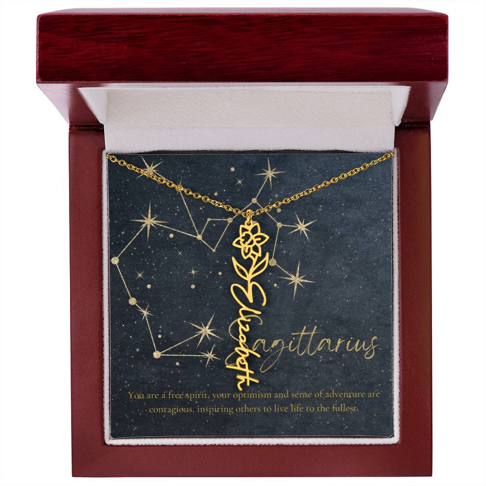 Sagittarius  Zodiac Birth Flower Name Necklace