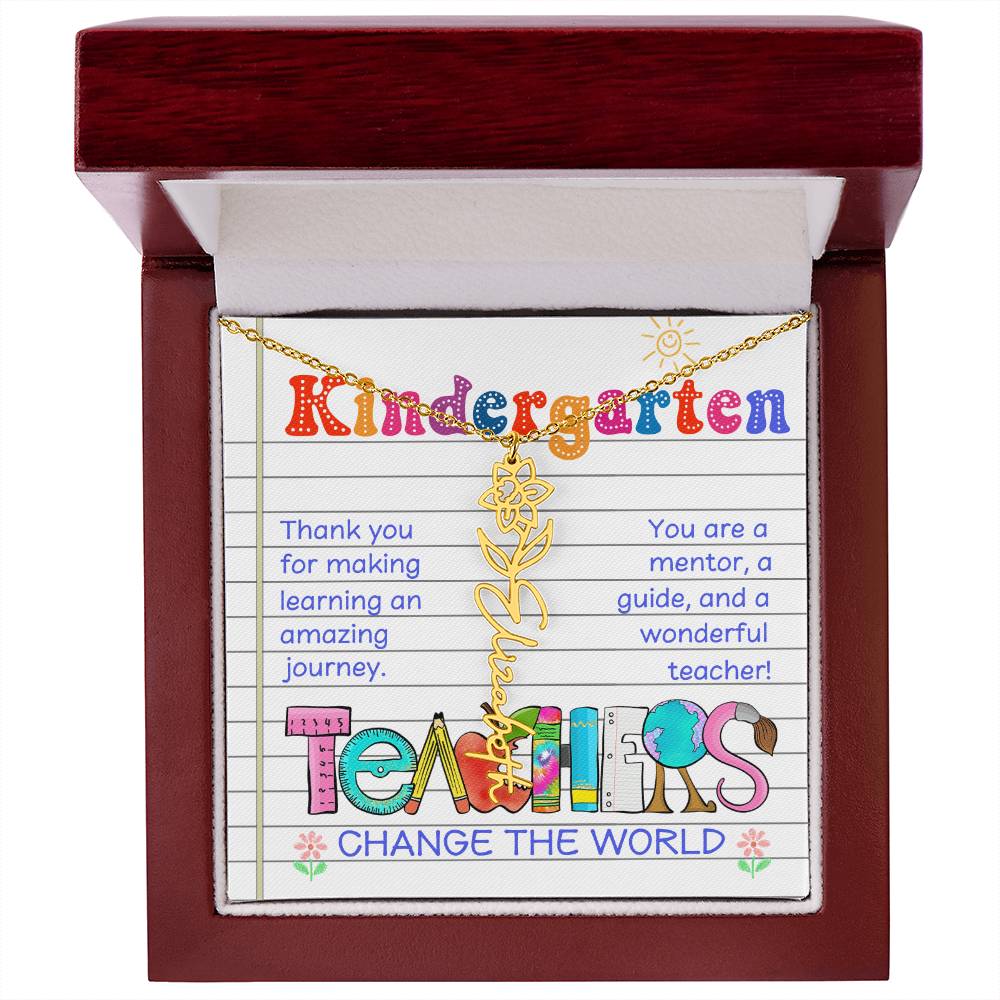 Kindergarten Teacher Birth Flower Name Necklace Gift